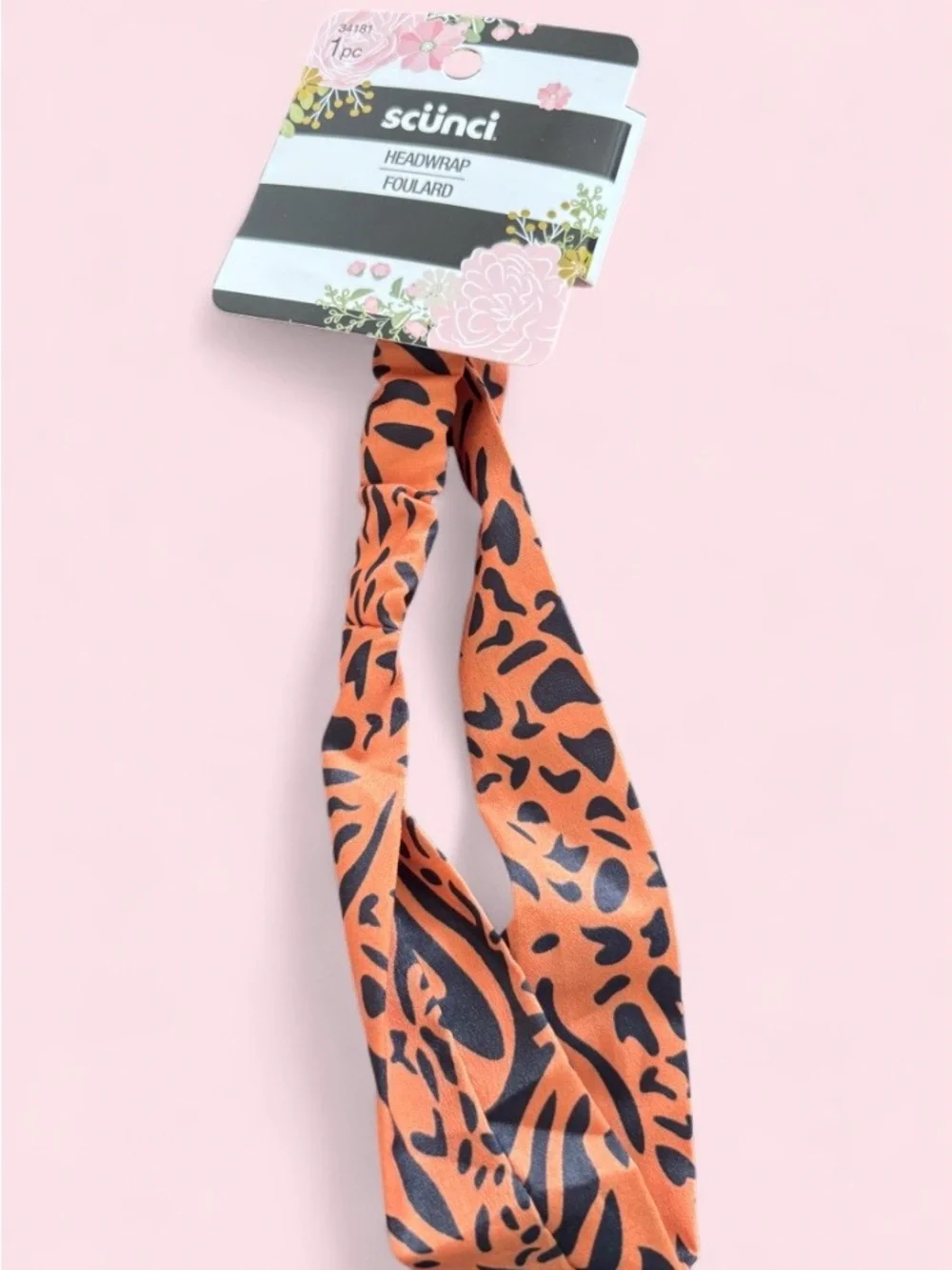 scünci Headwrap Headband & Jumbo Elastics 8ct Multicolor Animal Print Twist